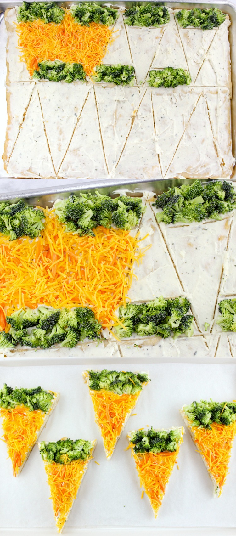 Carrot Vegetable Pizza Recipe with an Easter twist! Chopped veggies with a Crescent Roll crust make these veggie bars a fun Easter appetizer or brunch menu item. | OHMY-CREATIVE.COM |  #carrotappetizer #sidedishrecipe #crescentrollrecipe  #Easterrecipe #Easter #easterbrunch #veggiebars #vegetablepizza