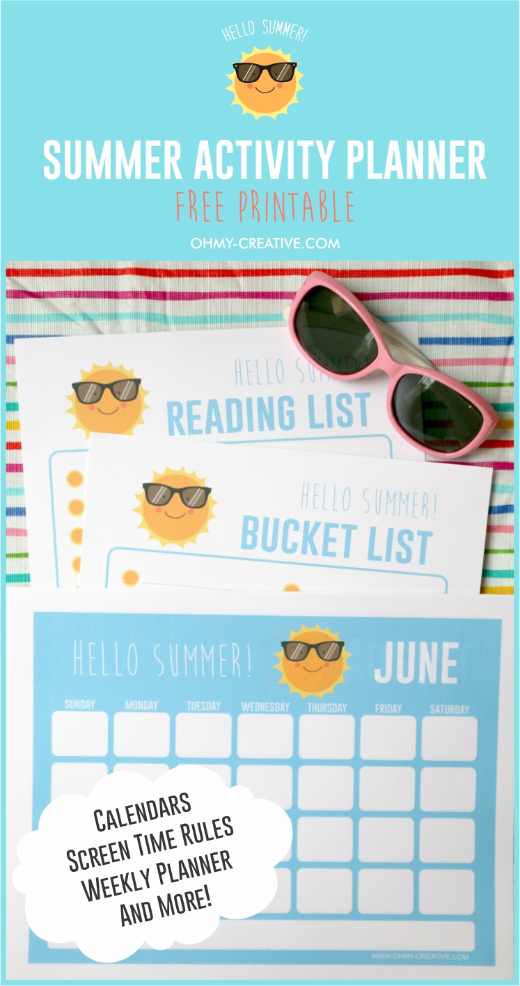 A fun Summer Activities For Kids Planner Printable that will help you keep all of your family's summer activities organized. | OHMY-CREATIVE.COM | Summer Printable | Calendar Printable | Summer Reading List Printable | Summer Bucket List Printable | Tech Rules Printable for Kids | kids Printables | Kids Chore List Printable | Kids Summer Activities