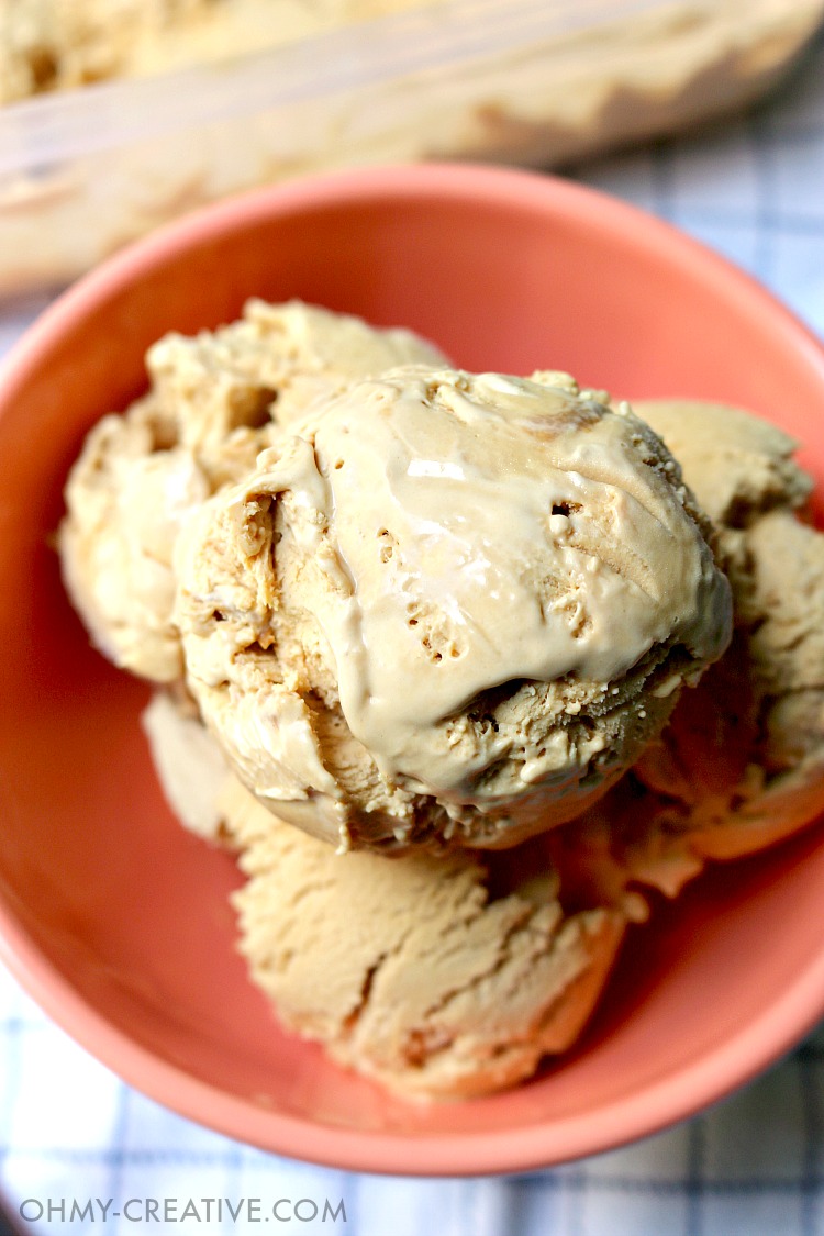 No Churn Dulce de Leche Ice Cream - a sweet and creamy no churn ice cream bursting with flavor! Just two ingredients plus toffee bits or chocolate chips! 