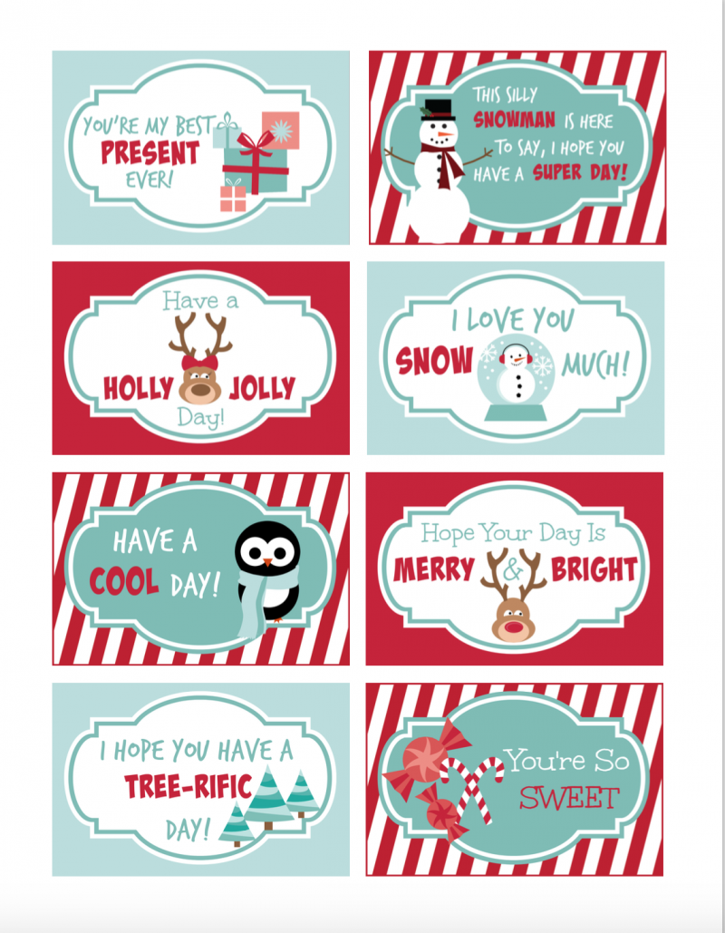 Adorable Printable Christmas Lunch Box Notes | OHMY-CREATIVE.COM | Christmas lunch box notes printable | lunch box printable | printable lunch note | notes for kids lunches | Christmas ideas for kids | School lunch notes | printables