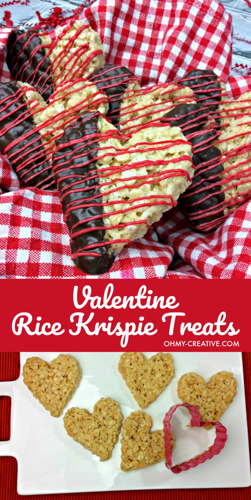 Valentine's Day Rice Krispie Treats | OHMY-CREATIVE.COM | Heart Shaped Rice Krispie Treats | Homemade Rice Krispie Treats | Dipped Rice Krispie Treats | Cute Valentine's Day Ideas 