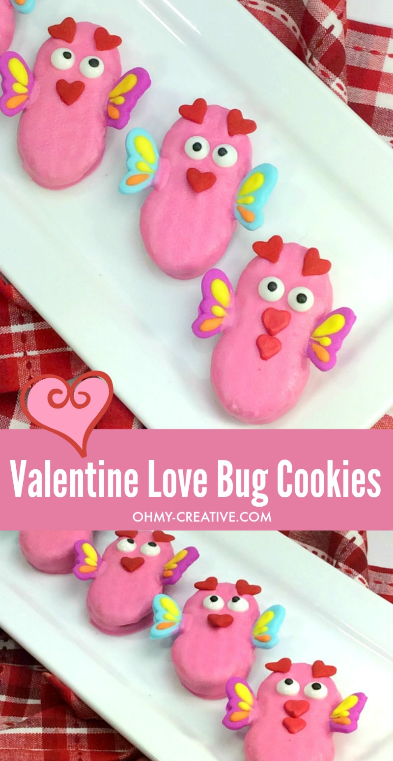 Love Bug Cookies | OHMY-CREATIVE.COM | Valentine's Day Cookies | Cookies for Valentine's Day | Valentine Treats | Valentine Cookie Recipe | Valentine Cookies | Nutter Butter Cookies
