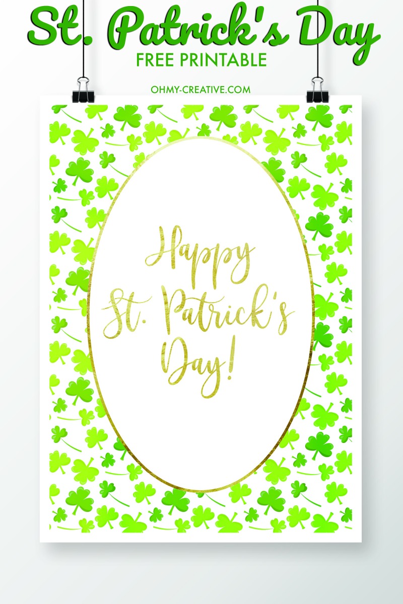 Happy St. Patrick's Day Saying with lots of small green shamrocks.
