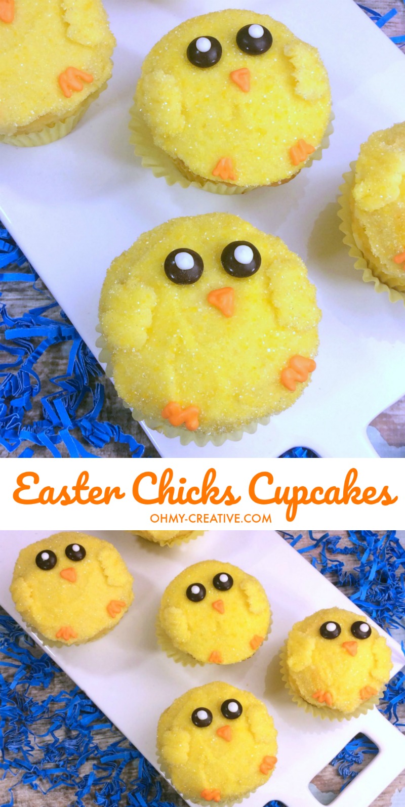 Easter Chicks Cupcakes | OHMY-CREATIVE.COM | Chick Easter cupcakes | Chick Cupcakes | Easter Desserts | Easter Treats #easter #easterdesserts #eastertreats #chickcupcakes #cupcakes