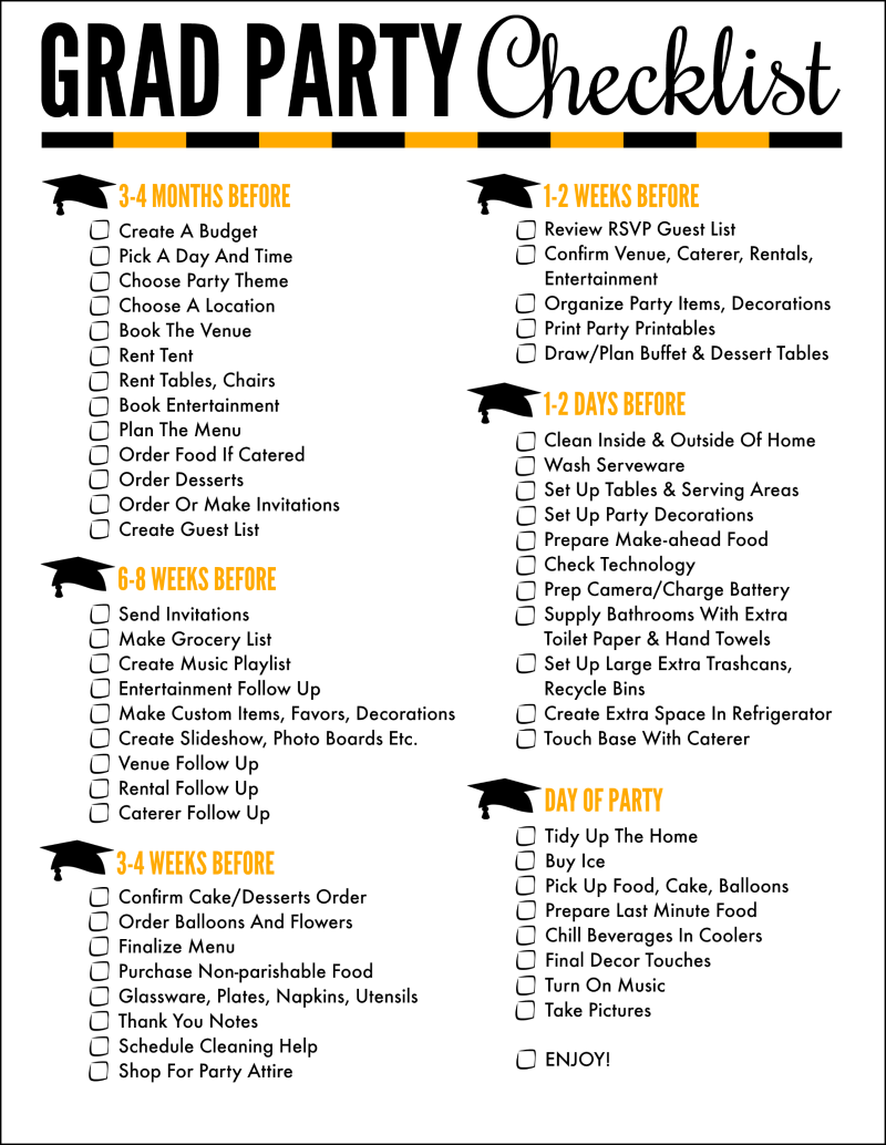 Free Printable Graduation Party Checklist pdf - a great help to planning any graduation party! OHMY-CREATIVE.COM | Graduation Party Ideas | How to plan a graduation party at home | High School Graduation Checklist | Graduation Party Planning Tips