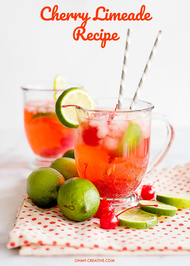 This Cherry Limeade Recipe is a refreshing drink all year long. Similar to the Sonic cherry limeade! OHMY-CREATIVE.COM | cherry limeade drink | limeade | cherry limeade soda | sonic limeade recipe #drink #cherrylimeade #drinkrecipe #soniccherrylimeade #summerdrinkrecipe