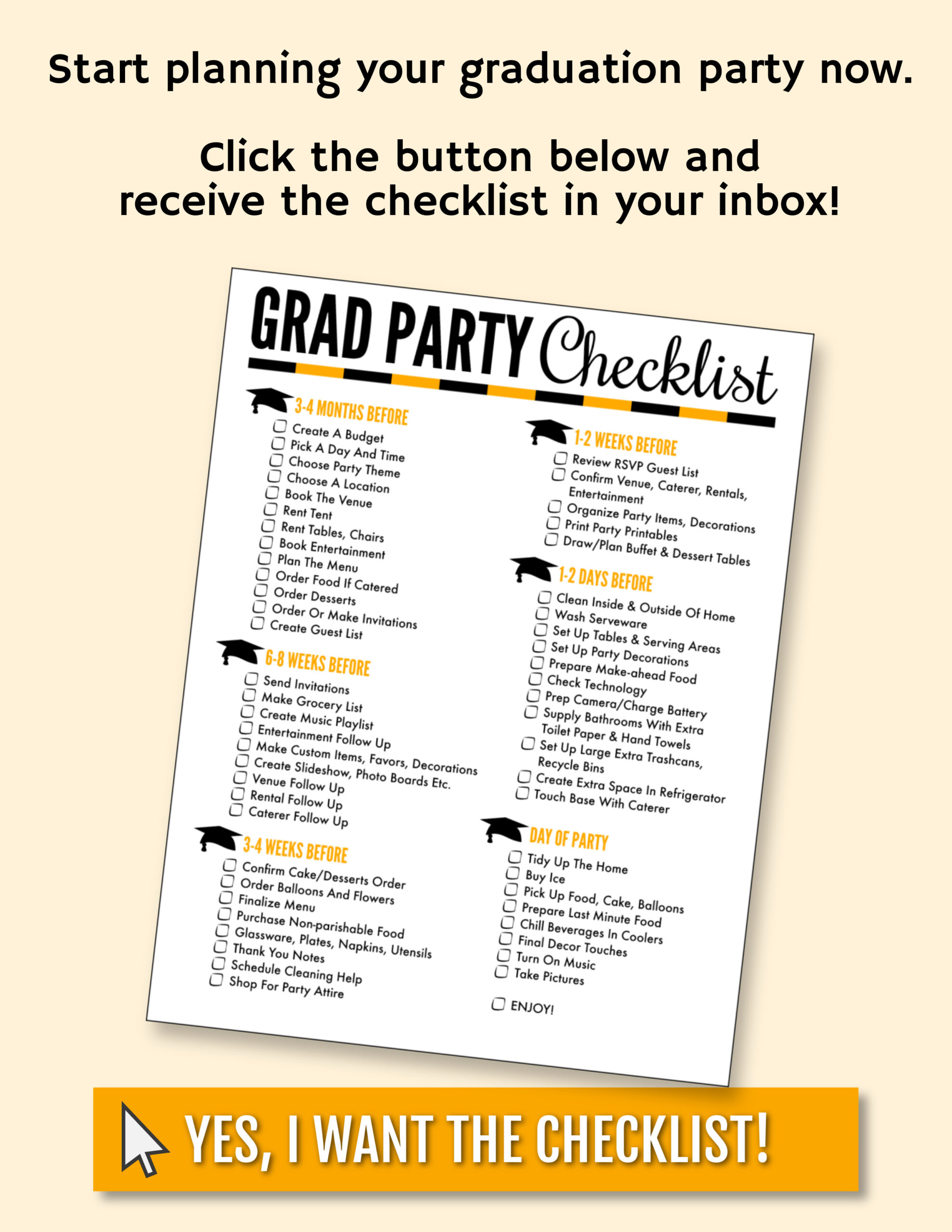 optin graduation party checklist image to receive the free pdf download.