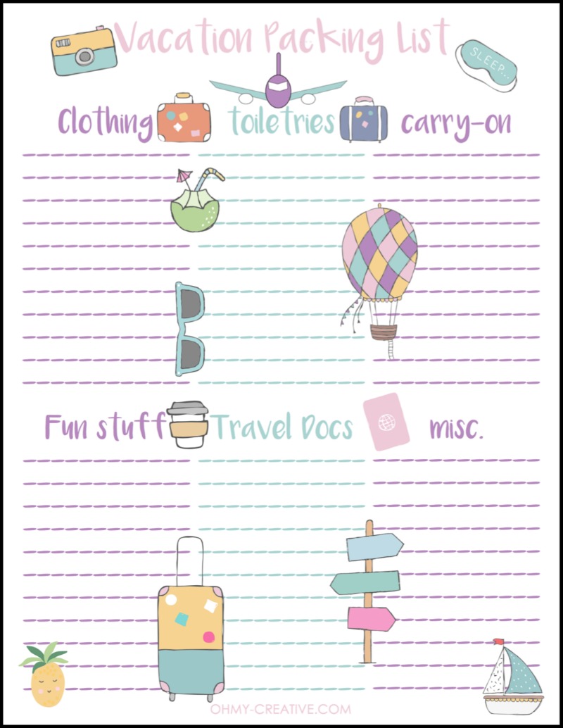 This Vacation Packing List free printable is perfect as you prepare for your upcoming travels! OHMY-CREATIVE.COM | Travel Packing List | Vacation List | Printable Travel Packing List | Packing List #vacation #packinglist #travel #printable 