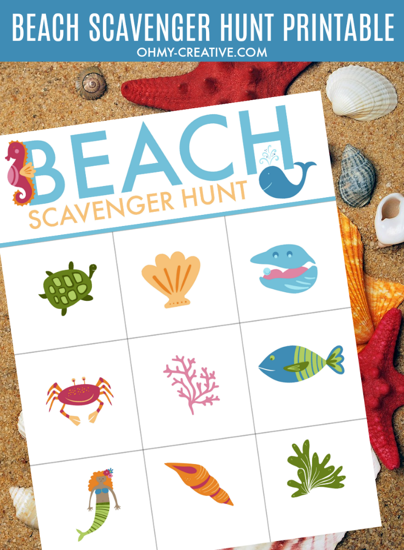 This Beach Scavenger Hunt Free Printable is great a great way to have the kids explore sea life on the beach. OHMY-CREATIVE.COM | Beach Games | Scavenger Hunt | Free Printable | Kids Beach Activities | Beach Scavenger Hunt List | Beach Scavenger Hunt Ideas #scavengerhunt #scavengerhuntprintable #freeprintable #beach 