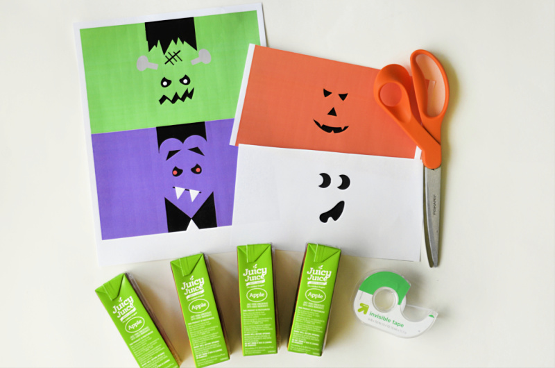 These Halloween Juice Box Covers are great for Halloween parties, to send into school or pass out on Halloween to the trick or treaters! OHMY-CREATIVE.COM | #halloween #halloweenprintables #halloweenjuiceboxcovers #juiceboxcovers #juiceboxwrappers
