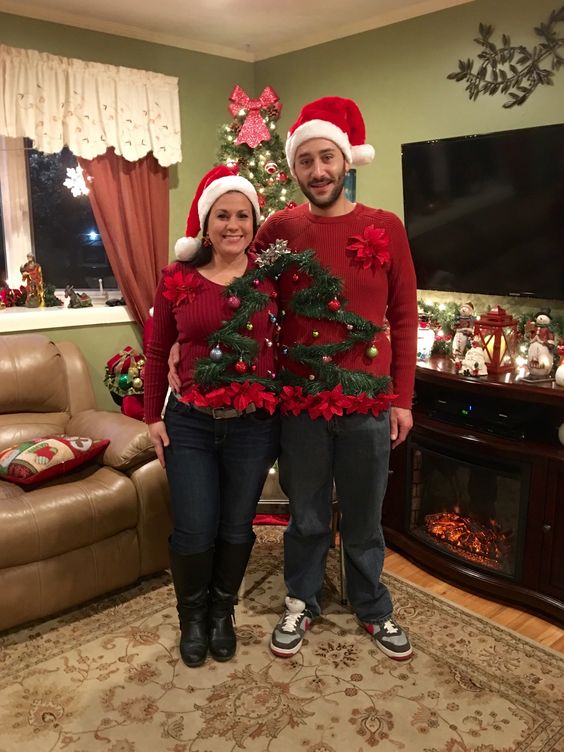 10 Of The Best Couples Ugly Christmas Sweaters - Festive couples DIY tree ugly Christmas sweater