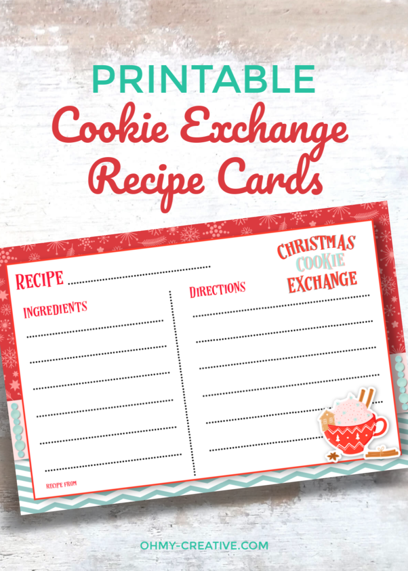 It's easy to share the cookie recipe using these Free Printable Cookie Exchange Recipe Cards along with your yummy holiday cookies! Quick and easy to print! OHMY-CREATIVE.COM | #cookieexchange #printablerecipecard #christmasprintables #cookieexchangerecipecard #freechristmasprintables 