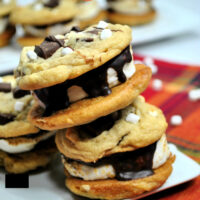 These delicious Chocolate Chip Marshmallow Cookies S'mores Sandwich are a crowd pleaser. A chewy chocolate chip marshmallow cookie with a toasted marshmallow center! OHMY-CREATIVE.COM #smorescookies #smorescookierecipe #chocolatechipmarshmallowcookies #coookierecipe #smoresandwich