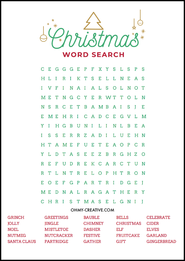 Image of complete Christmas word search printable
