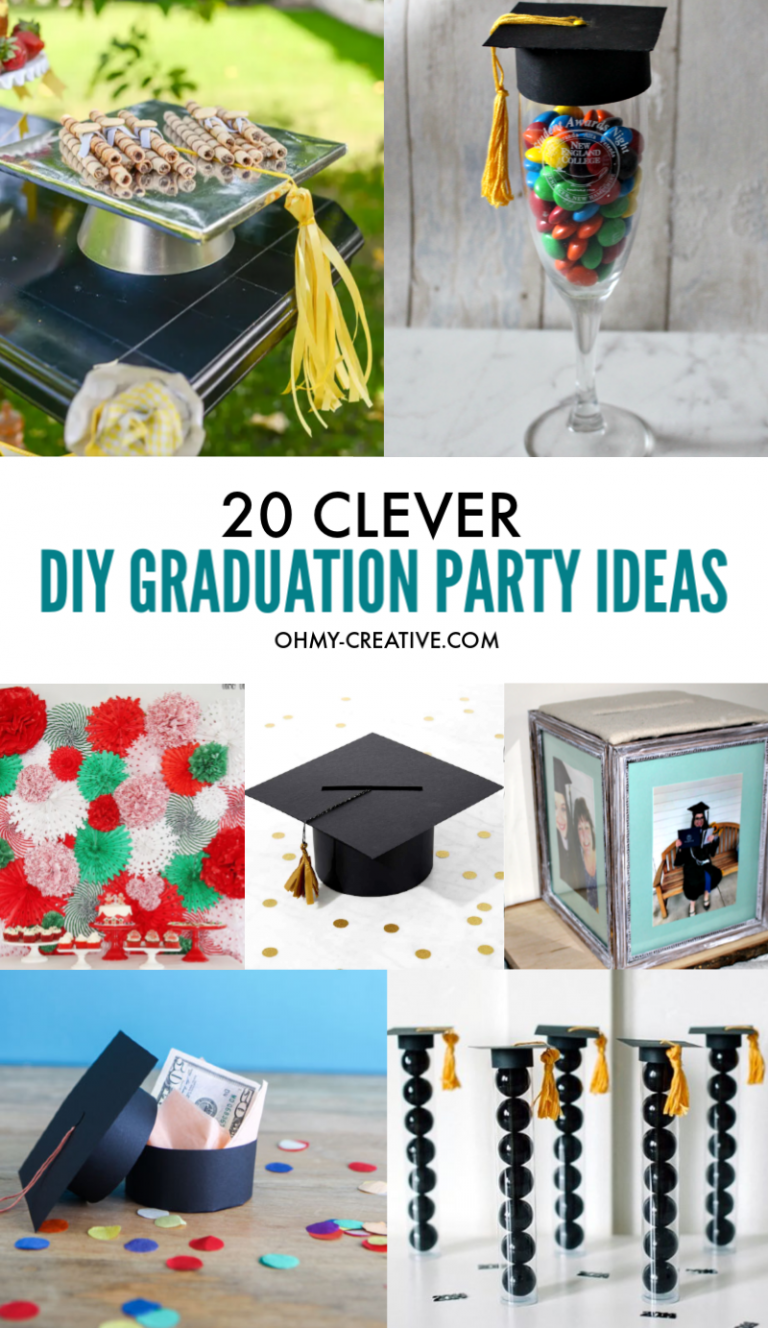 A photo collage of clever DIY Graduation Party Ideas to make.