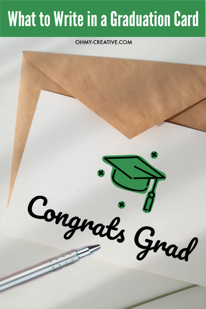 Graduation card that says "Congrats Grad" with envelope and a pen