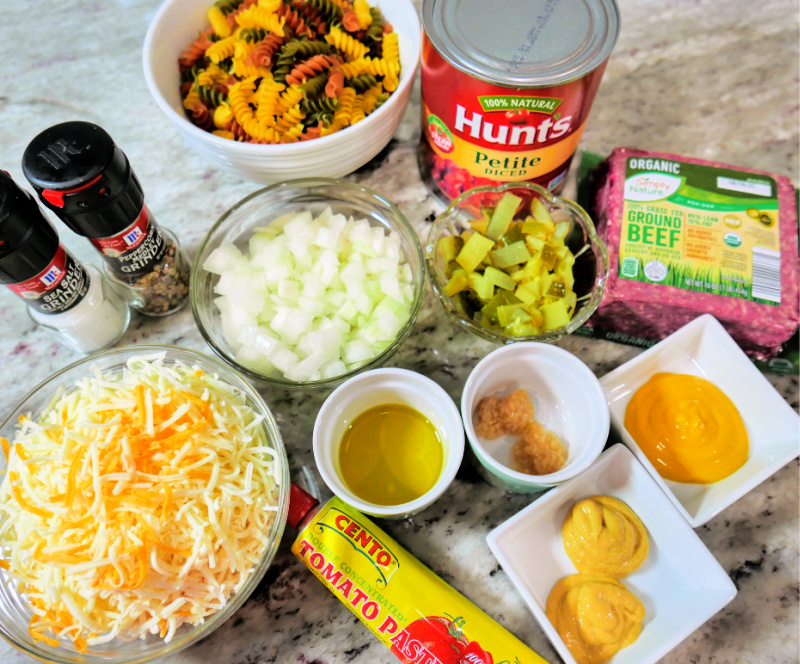 These simple ingredients make the most delicious cheeseburger casserole! 