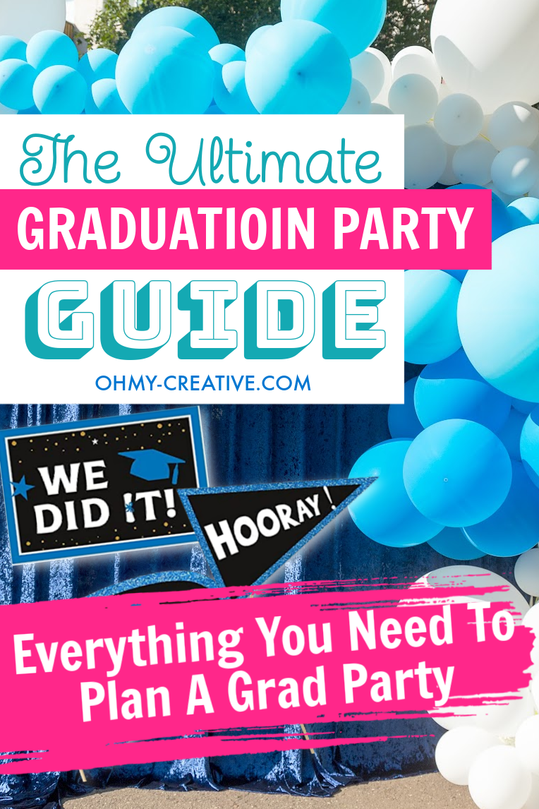 A colorful print banner with Graduation Party Guide text to plan the perfect graduation party!