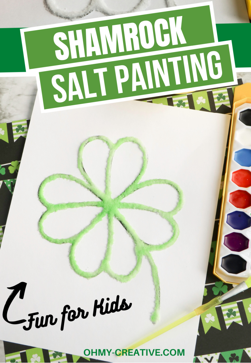 Print this free shamrock template and use watercolors and salt to create a green shamrock for St. Patrick's Day.