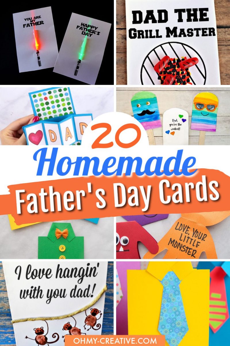 A collage of creative fun homemade Father's Day card ideas for kids!