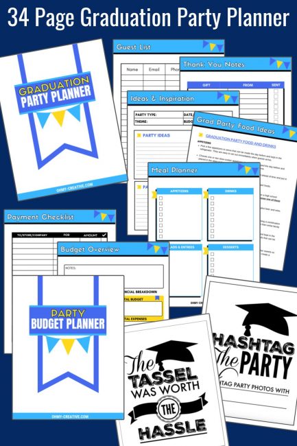 A collage of printable graduation party planner.