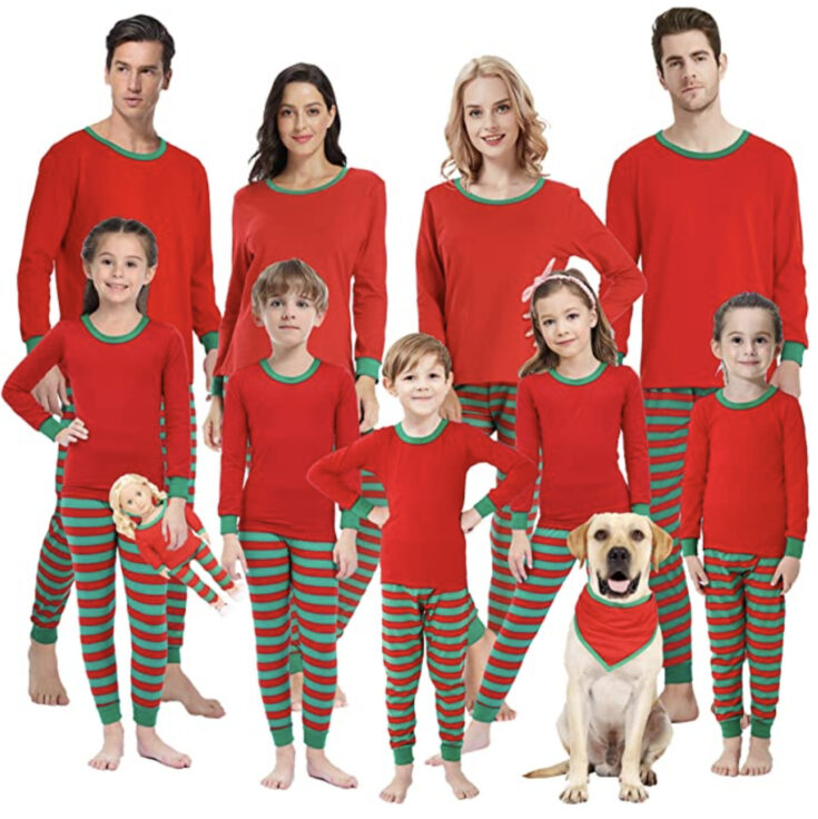 Image for Red and green striped family Christmas pajamas