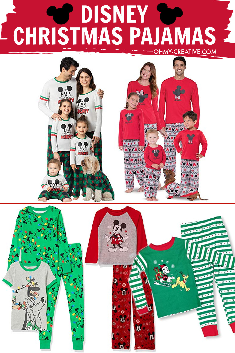 A collage of different Disney Christmas pajamas. Lots of styles to choose from.