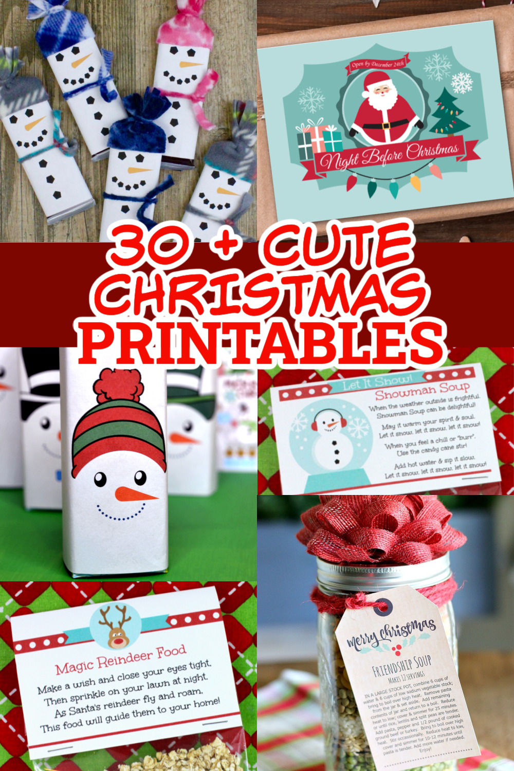 A collage of cute Christmas printables.