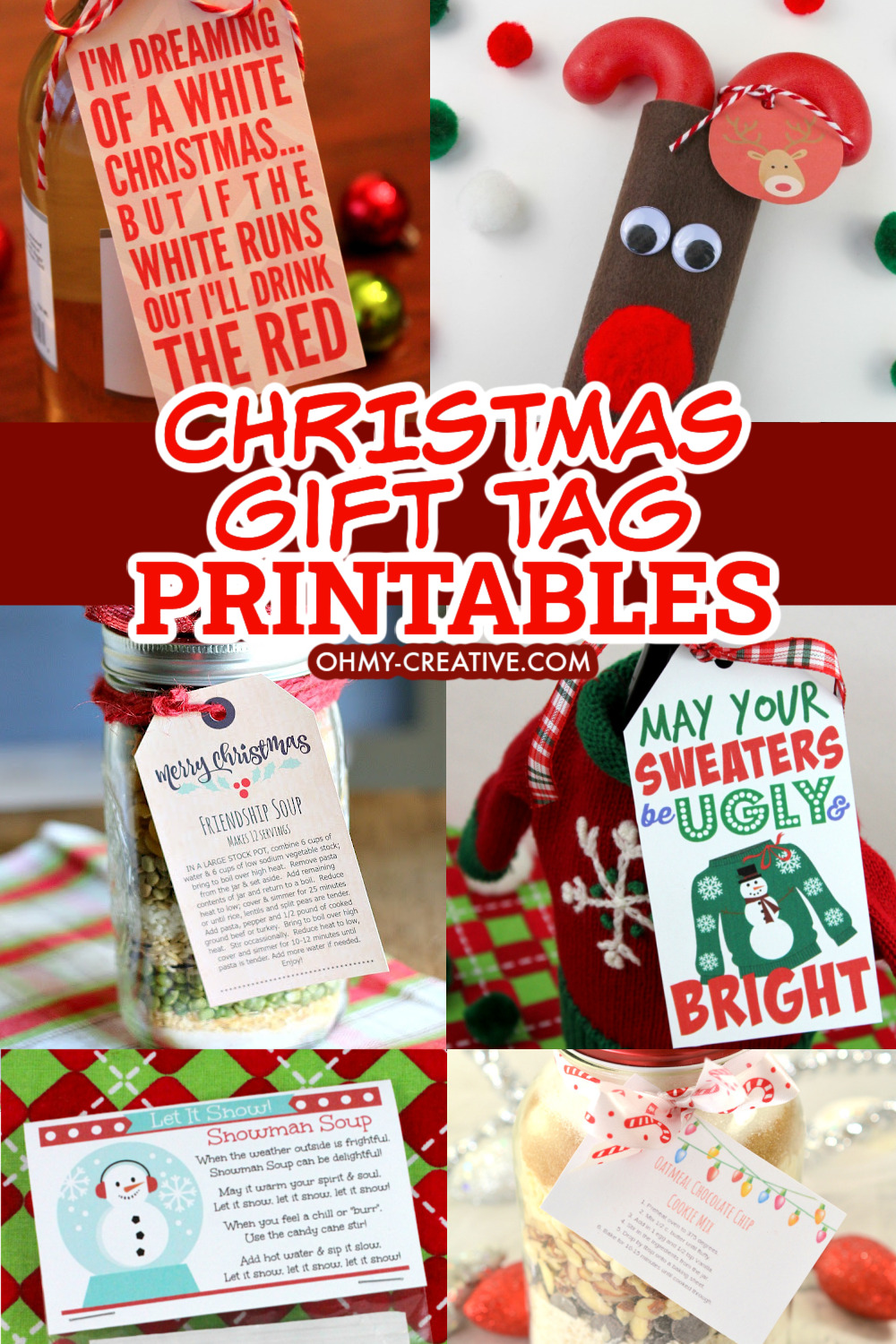 A collage of Christmas gift ideas with printable Christmas gift tags