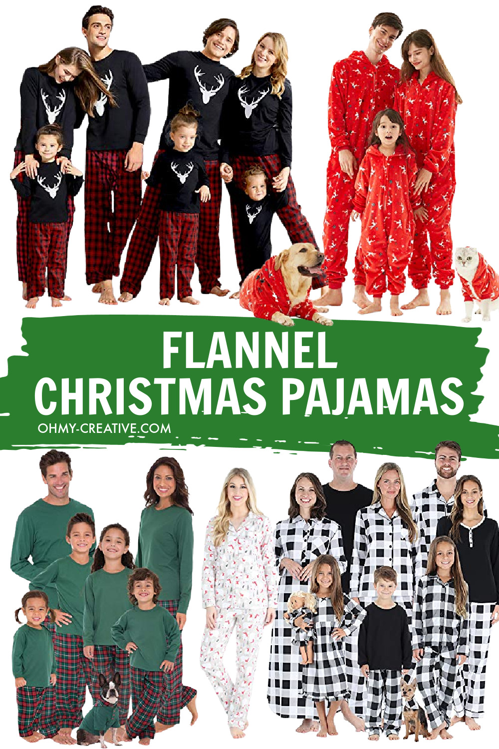 A collage of Family Flannel Christmas Pajamas for the holidays.