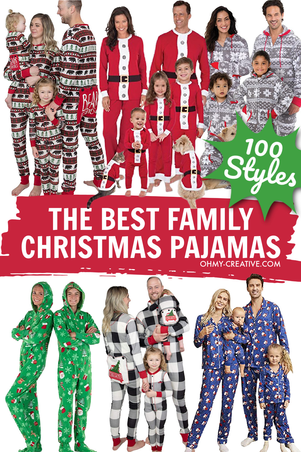 A collage of matching family Christmas Pajamas  – over 100 styles.