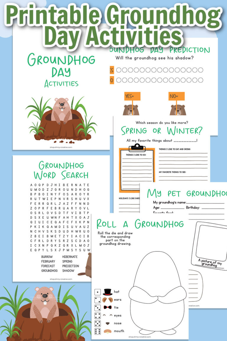 A collage of Groundhog Day Activity pages for children.