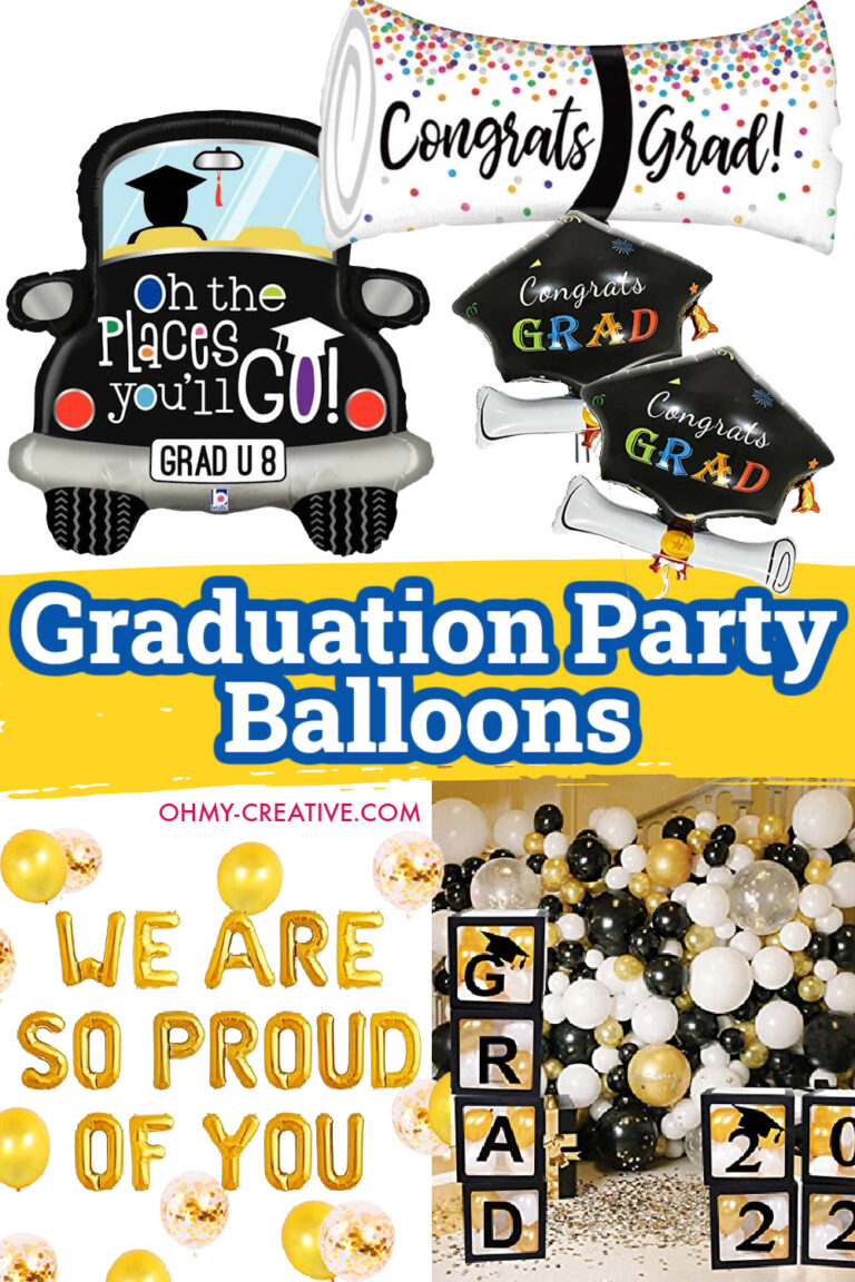 A collage of fest graduation party balloons to decorate for a grad party!