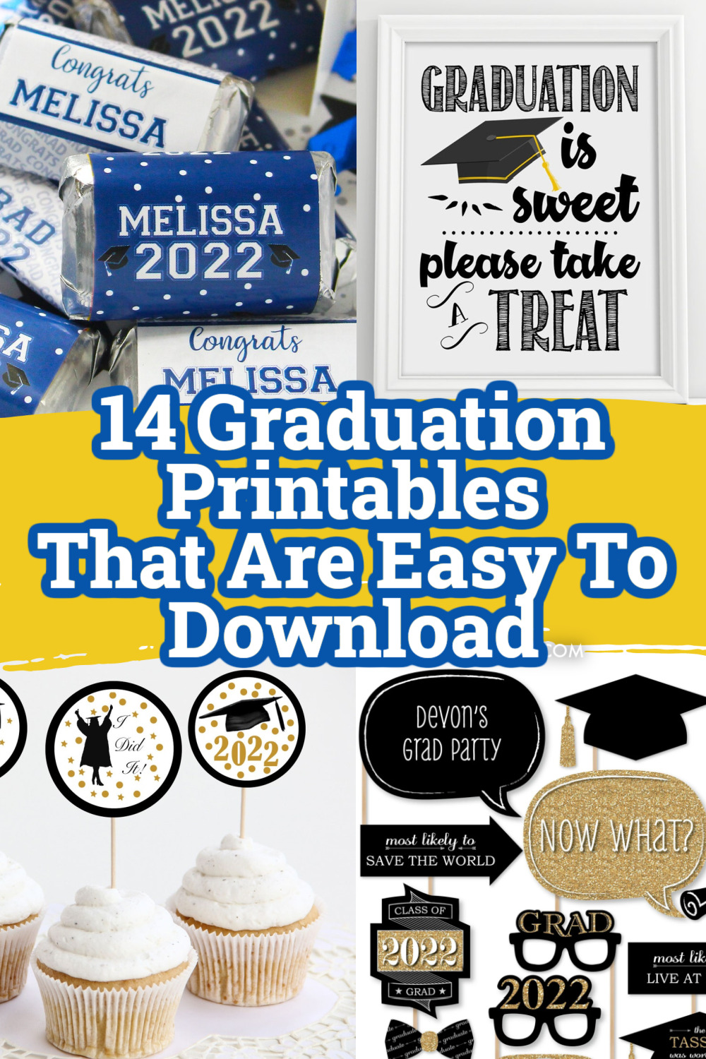 A collage of Graduation printables to use for a graduation party