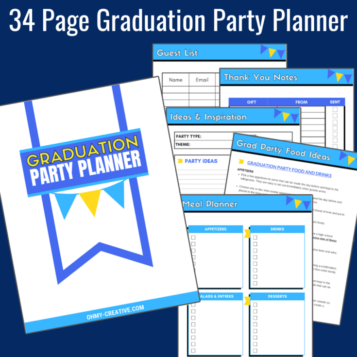 A collage of printable graduation party planner.
