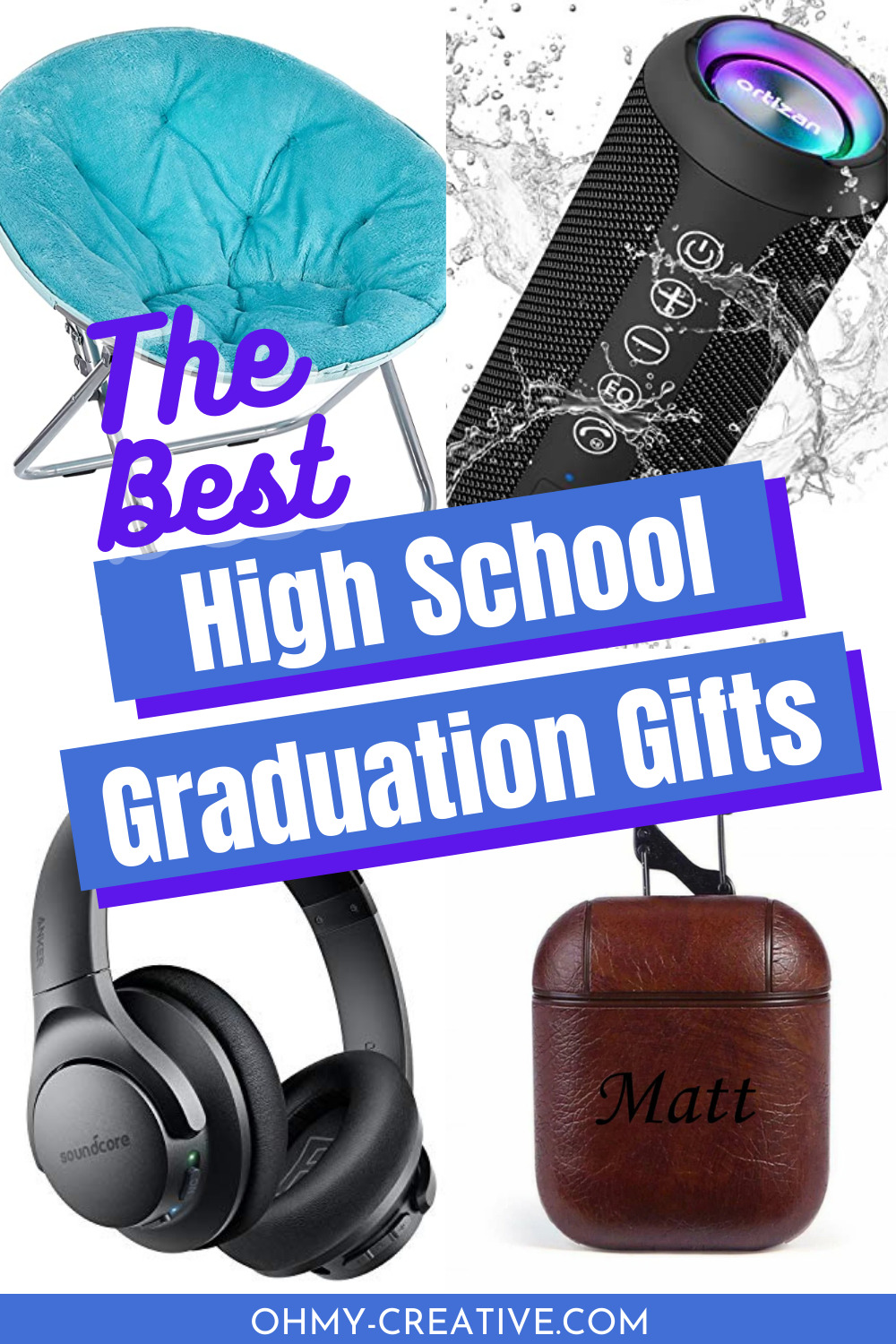A collage of great high school graduation gifts for teens.