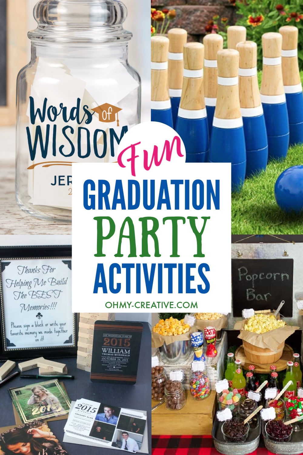 A collage of fun graduation party activities for friends and family!