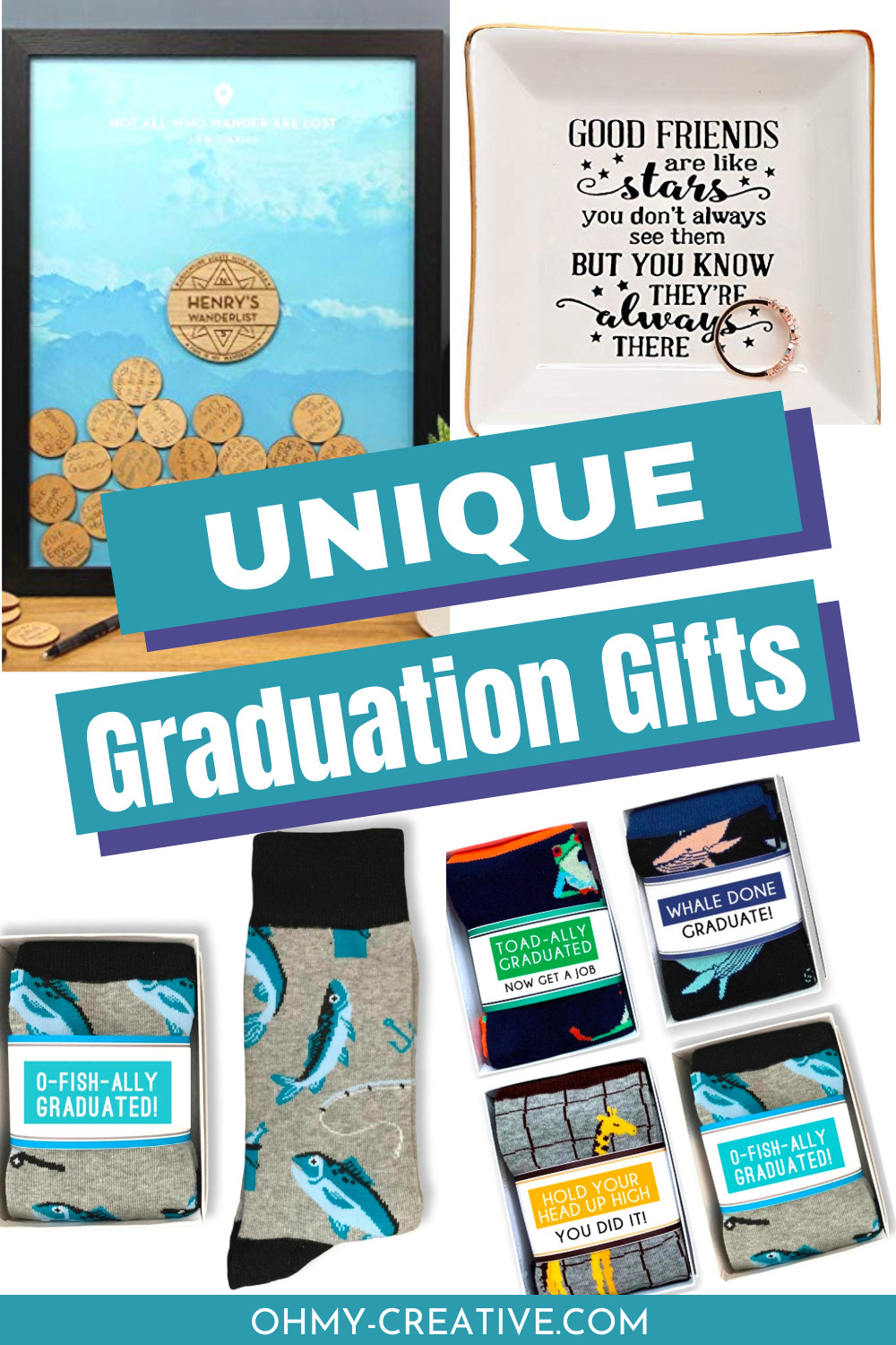 A collage of unique graduation gifts for guys and girls.