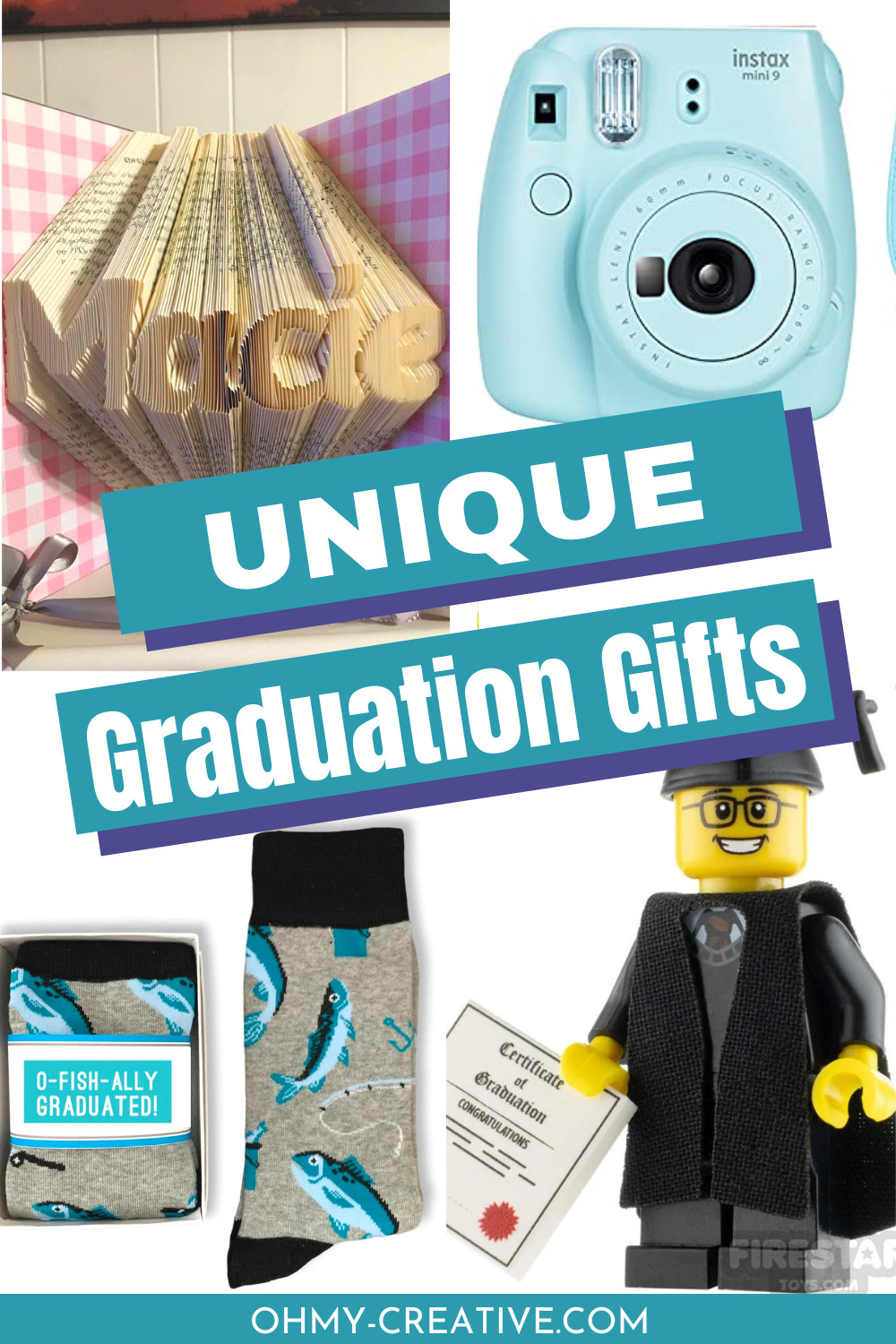 A collage of unique graduation gifts for guys and girls.