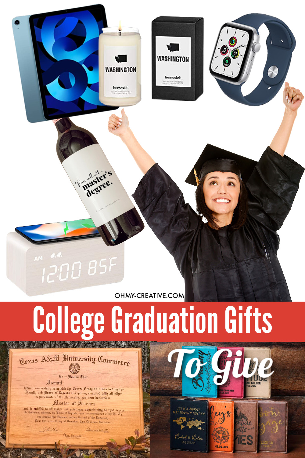 A female grad celebrating and cheering. Below are great college graduation gift ideas to give!