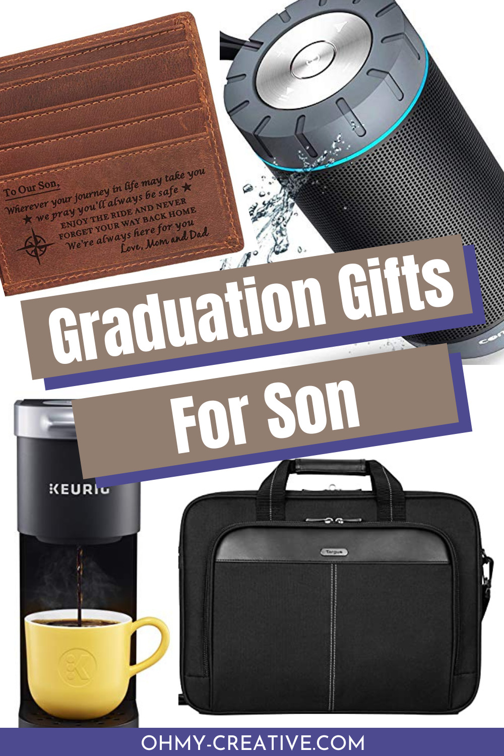 A collage of graduation gifts for son or any graduating guy.