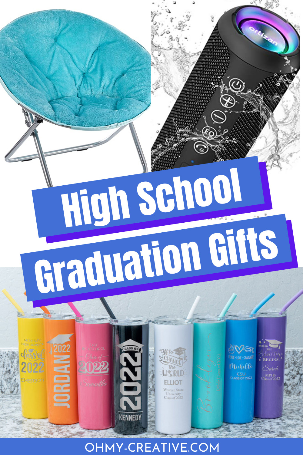 A collage of great high school graduation gifts for teens.