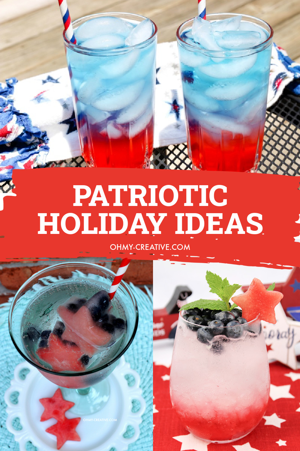 a collage of patriotic drinks and cocktails for the holidays!