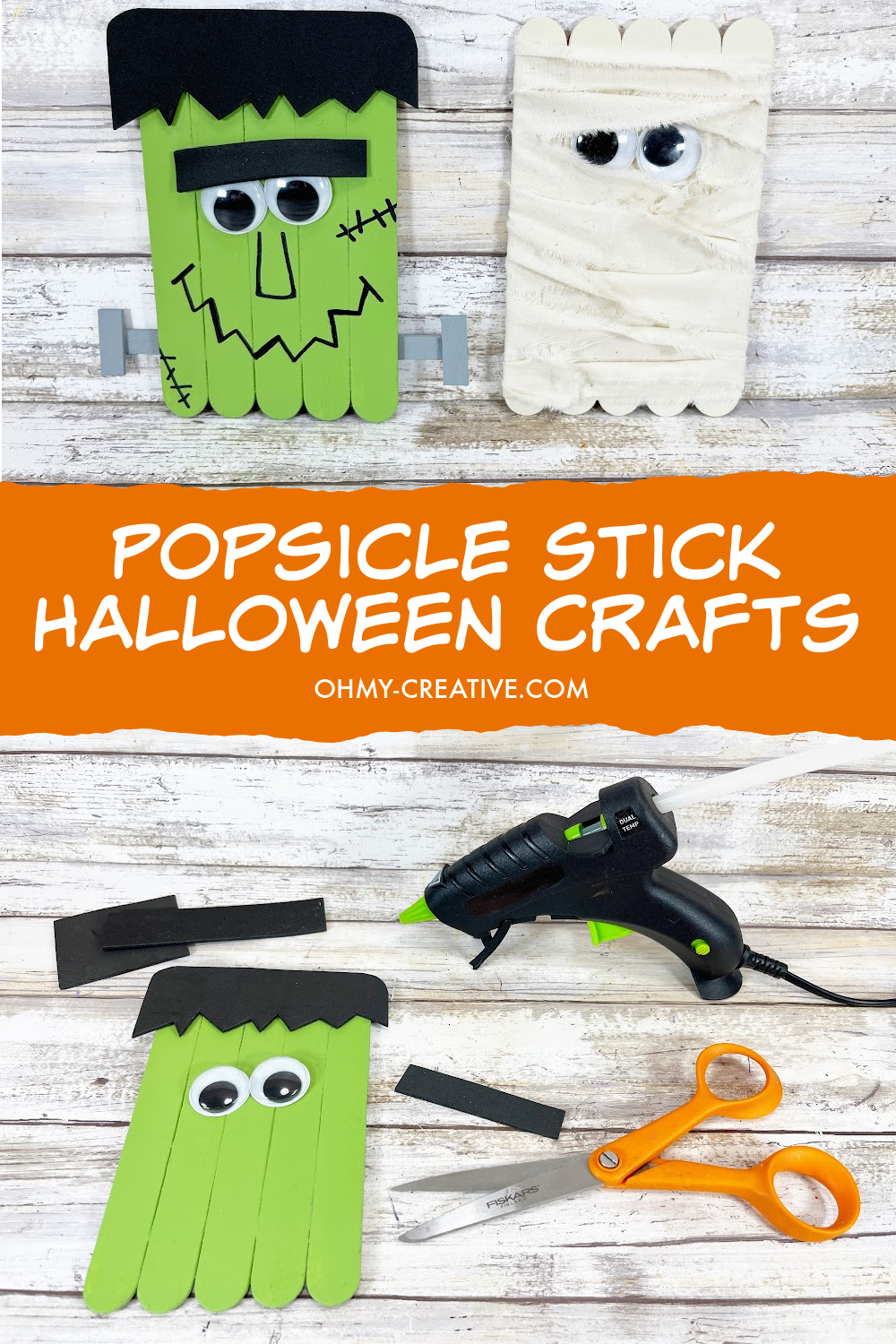 How to make craft stick Frankenstein craft and a mummy craft with popsicle sticks.