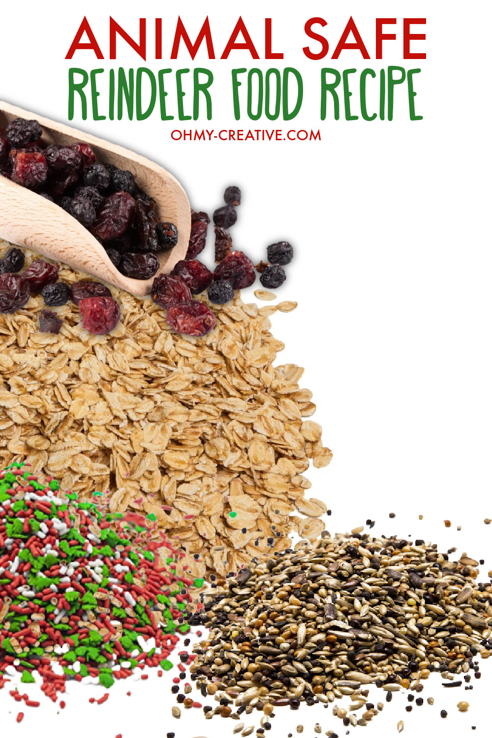 mix together equal parts of birdseed and oats. Then, add a handful of cranberries and a tablespoon of corn.