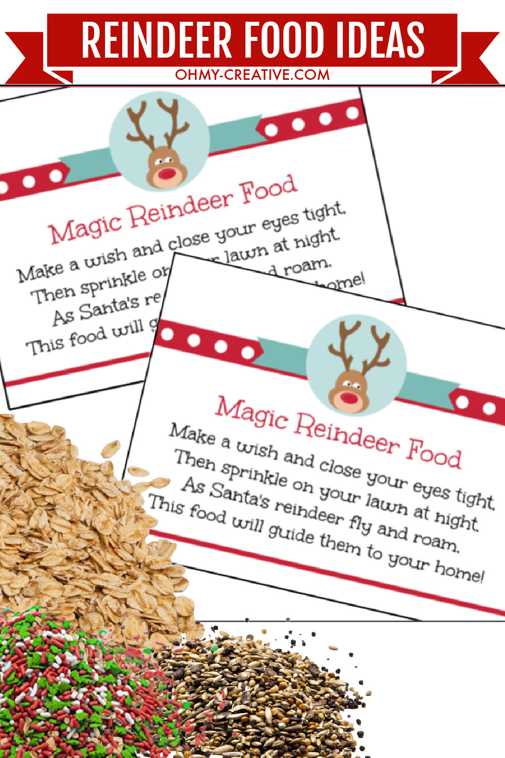 Magic reindeer food ingredients and reindeer food poem printable tags.