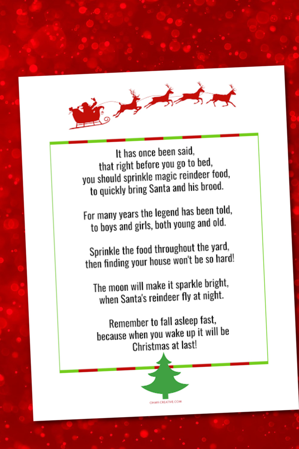 A free printable Reindeer Food Poem - a fun Christmas Eve Tradition!