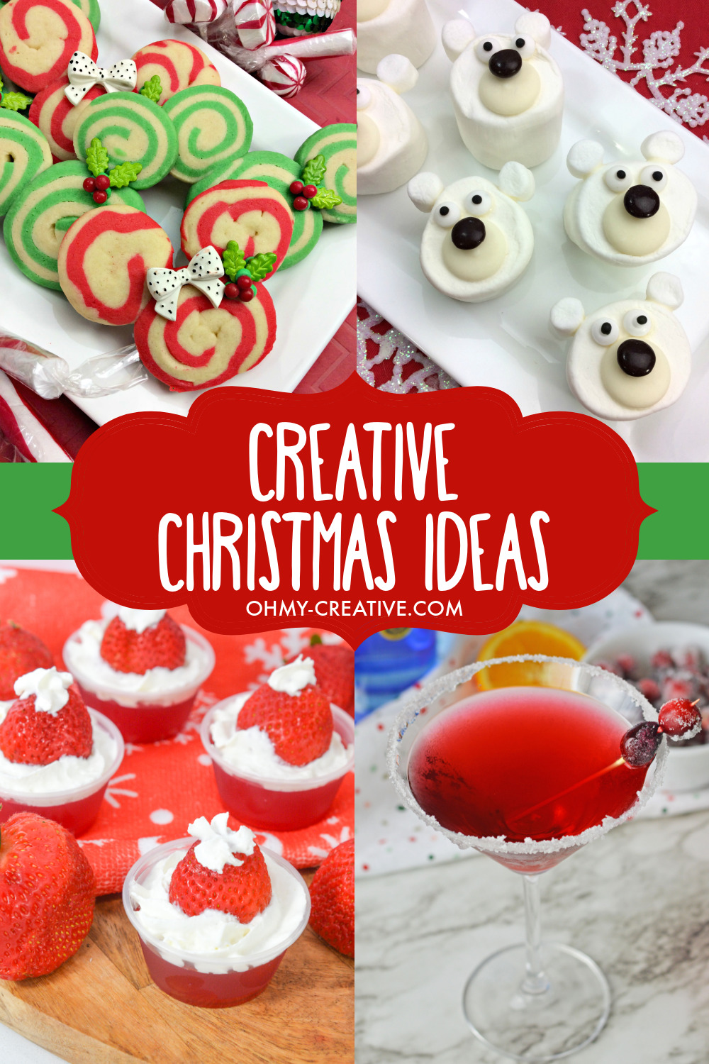 A collage of creative Christmas ideas including Christmas treats, desserts, Christmas crafts and Christmas printables.