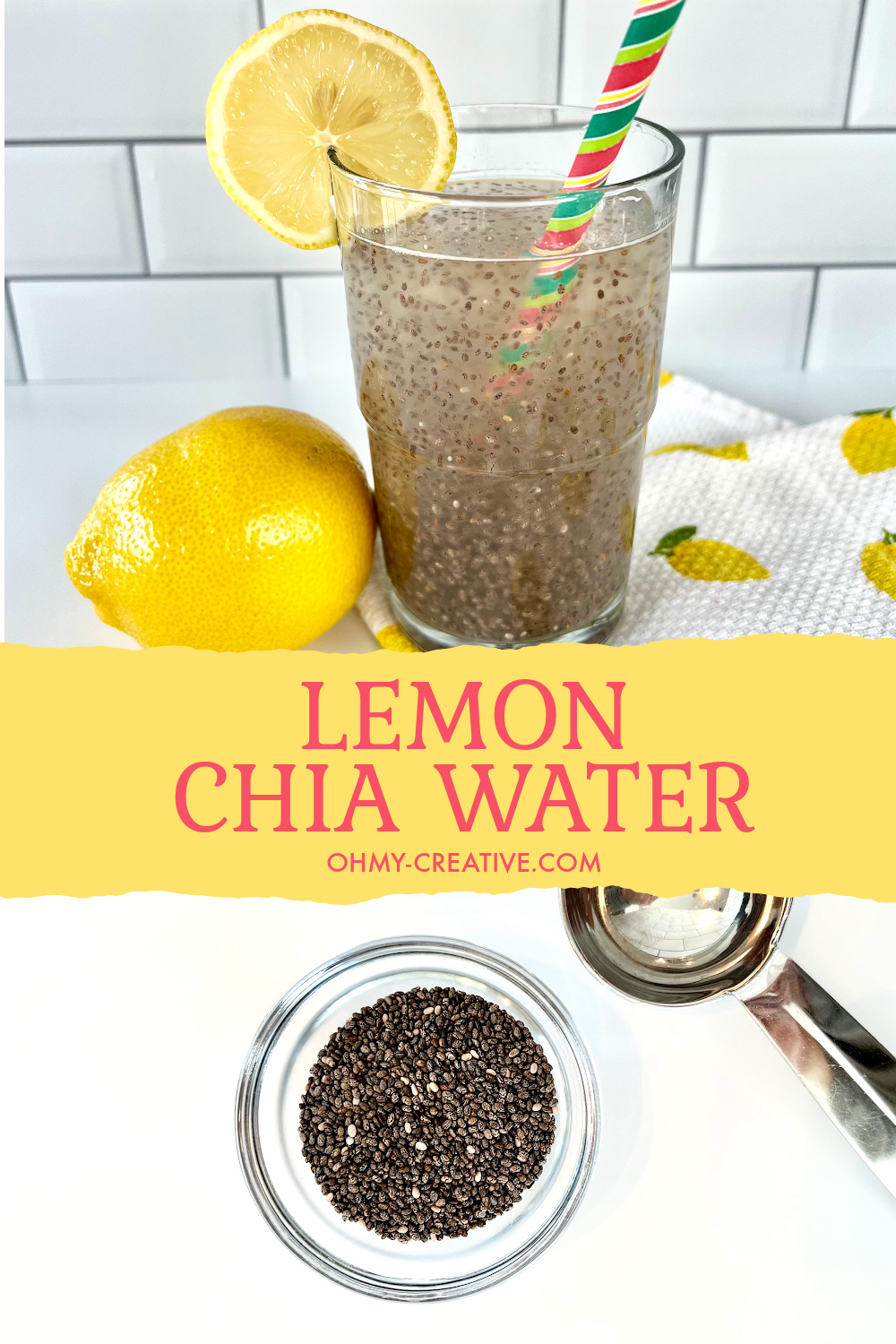 Lemon chia water made with chia seeds with added fresh lemons.