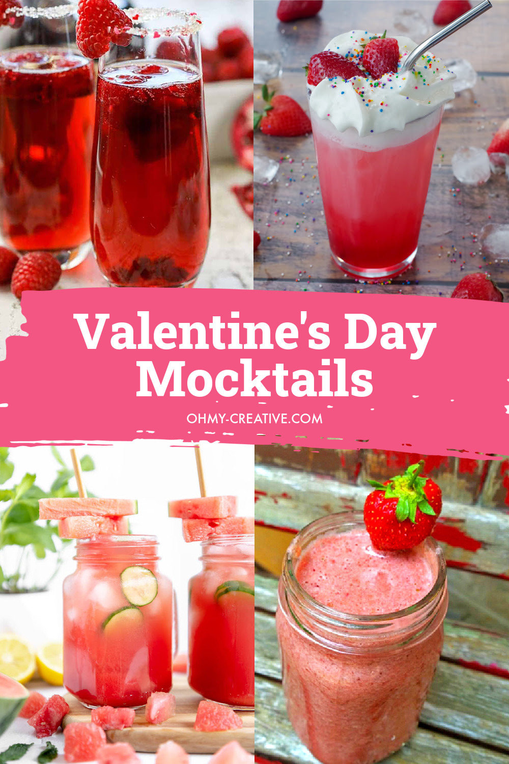 A collage of Valentine's Day mocktails - pretty mocktails for Valentine's Day 